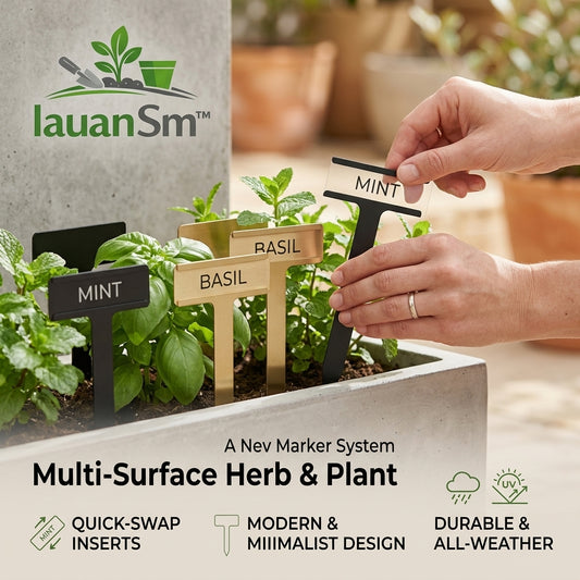 IauanSm™ Modern Metal Plant Markers – Premium Herb Labels with Quick-Swap Inserts – Sleek & Durable Garden Stakes for Indoor Pots & Outdoor Planters – Waterproof, UV-Resistant Herb Garden Accessories
